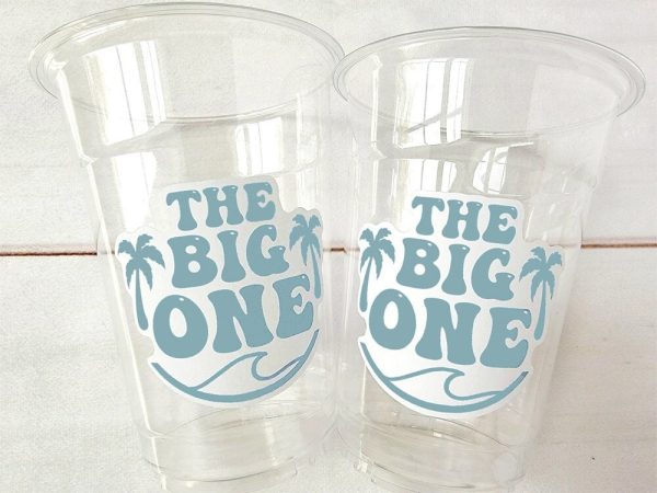 Surf Birthday Cups, The Big One Cups, 1st Birthday Party Cups, Surf Birthday Party Favors, Boy Surfing Cups, Surfs Up, Surfer, Catch A Wave