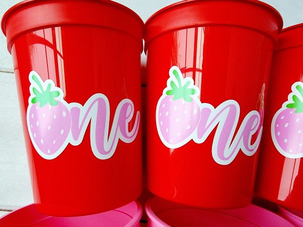 STRAWBERRY PARTY CUPS -Strawberry Birthday Cups Strawberry Cups First Birthday Strawberry Party Decorations Strawberry Berry Sweet One Cups