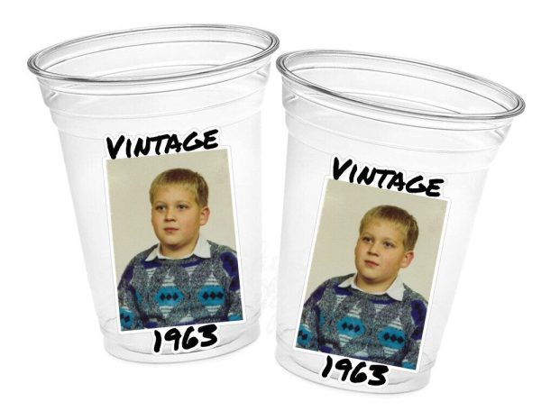 Custom Plastic Party Cups Personalized Party Cups Personalized 60th Birthday Cups Vintage 60th Cups 1964 Custom Face Party Cups Decorations