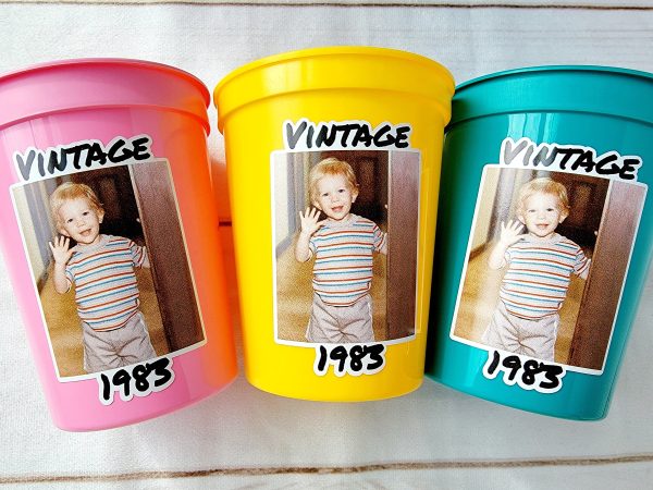 Custom Plastic Party Cups Personalized Party Cups Personalized 40th Birthday Cups Vintage 40th Cups 1984 Custom Face Party Cups Decorations