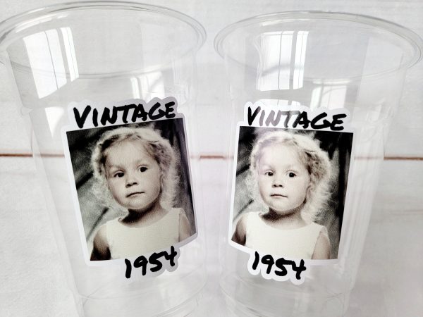Custom Plastic Party Cups Personalized Party Cups Personalized 70th Birthday Cups Vintage 70th Cups 1954 Custom Face Party Cups Decorations