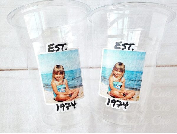 Est 1974 Custom Plastic Party Cups Personalized Birthday Custom Face Party Decorations Personalized 50th Birthday Cups Vintage 50 Cups 1974