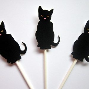 Black Cat Cupcake Toppers, Halloween Cupcake Toppers 9320951A