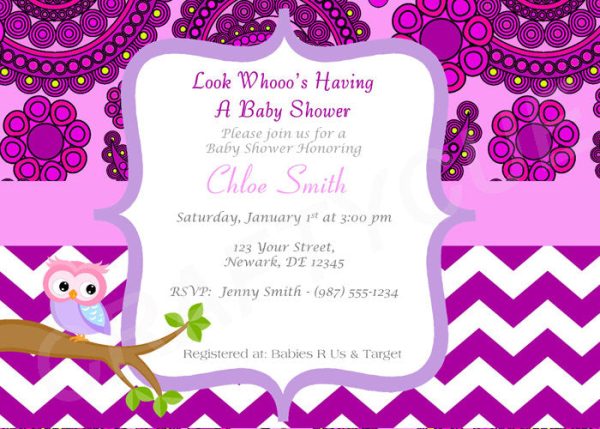 Owl Baby Shower Invitation - Paisley Baby Shower Invite - Chevron Baby Shower Invite
