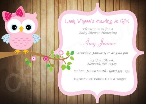 Wood Owl Baby Shower Invitation - Pink Owl Baby Shower Invite - Rustic Baby Shower Invitation - Girl Baby Shower Invitation