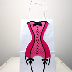 Bridal Shower Bachelorette Party Lingerie Party Favor, Goody, Gift Bags - Pink Black Corset with Straps (93016947P)