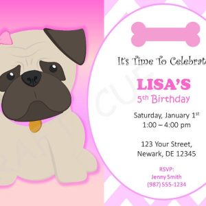 Pug Birthday Invitation - Puppy Party Invitation - Dog Party Invitation