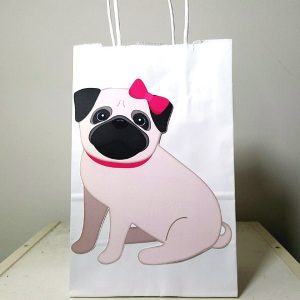 Pug Puppy Dog Party Favor Bags, Goody Bags, Gift Bags - Pug Favor Bags, Pug Goody Bags, Girl Pug Sitting (5317310A)
