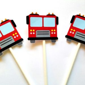 Firetruck Cupcake Toppers, Fireman Cupcake Toppers