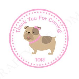 Girl Bulldog Favor Tags, Gift Bag Tags, Party Bag Tags, Bulldog Birthday Party