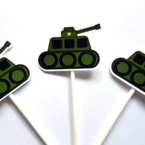 Army Cupcake Toppers - Military Cupcake Toppers - Army Tank Cupcake Toppers