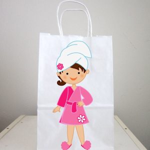 Spa Goody Bags, Spa Favor Bags, Spa Party Bags, Spa Birthday Party, Spa Favors, Pink Robe White Head Wrap (121217351P)