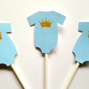 Prince Baby Shower Cupcake Toppers - Royal Prince Cupcake Toppers with Gold Crowns