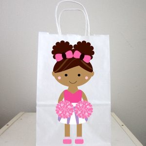 Cheerleader Goody Bags, Cheerleader Favor Bags, Cheerleader Gift Bags, Cheerleader Party Bags, African American Cheerleader Goody Bags