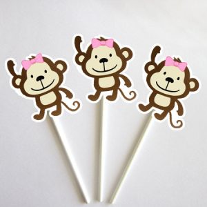 Girl Monkey Cupcake Toppers, Girl Monkey Baby Shower, Girl Monkey Birthday