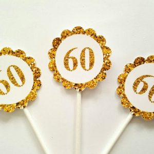 60th Birthday Cupcake Toppers - Gold Cupcake Toppers, 21st birthday, 30th Birthday, 40th Birthday, 50th Birthday, Cupcake Toppers