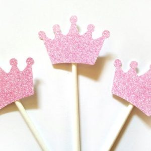 Princess Crown Cupcake Toppers, Princess Baby Shower Cupcake Toppers - Royal Princess Cupcake Toppers, Pink Glitter Crowns
