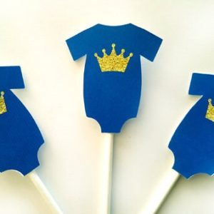 Prince Baby Shower Cupcake Toppers - Royal Prince Cupcake Toppers with Gold Crowns (93016941P)