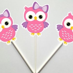 Owl Cupcake Toppers - Pink and Purple Owl Cupcake Toppers
