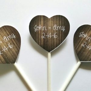 Rustic Wedding Cupcake Toppers, Heart Cupcake Toppers, Wedding Cupcake Toppers
