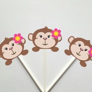 Girl Monkey Cupcake Toppers, Girl Monkey Baby Shower, Girl Monkey Birthday, Monkey Peeking