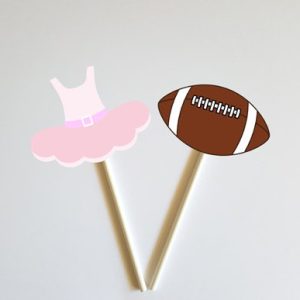 Tutu and Football Gender Reveal Cupcake Toppers, Ballet or Football Cupcake Toppers, Gender Reveal